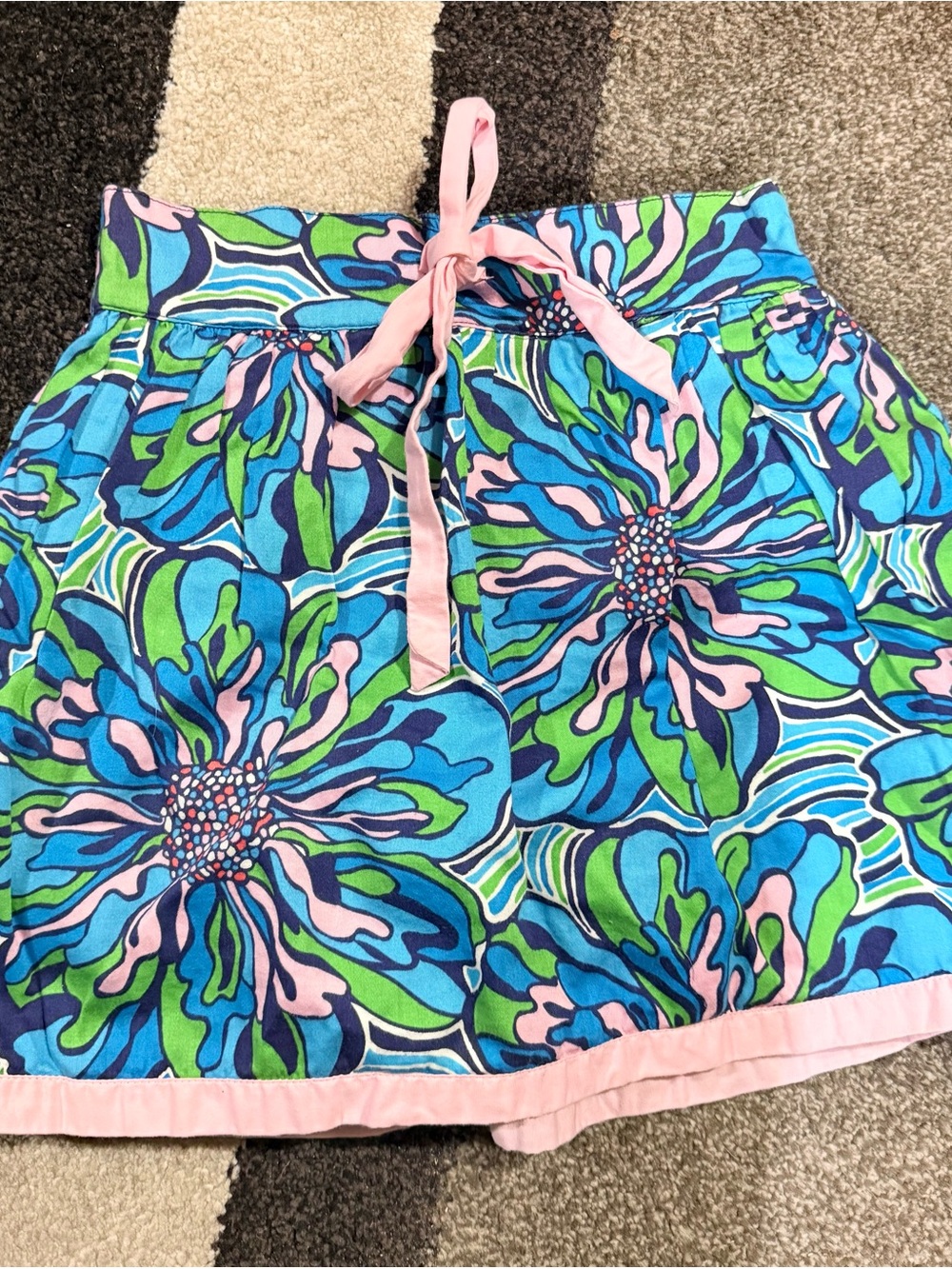 Lilly Pulitzer Blue, Green & Pink Floral Skater Skirt with Drawstring